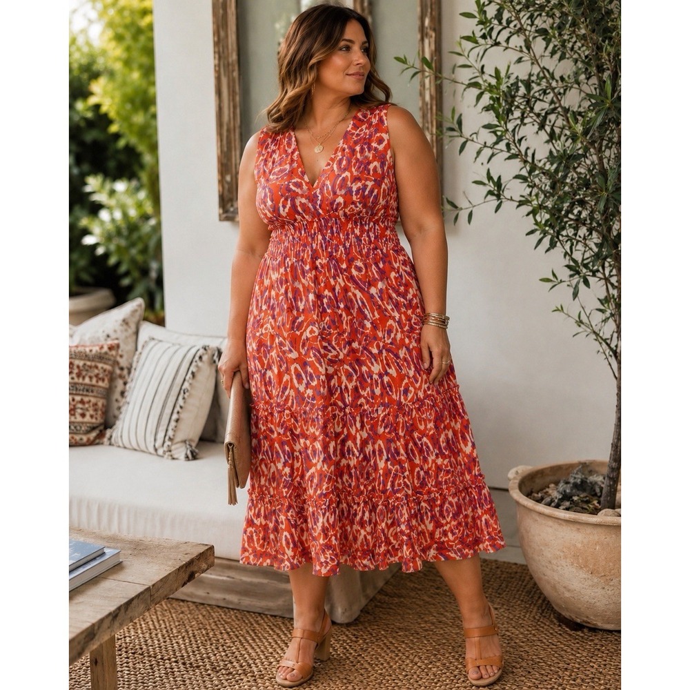 Diane Von Furstenberg for Neiman Marcus 100% Silk Dress 16 Sleeveless Midi Flowy